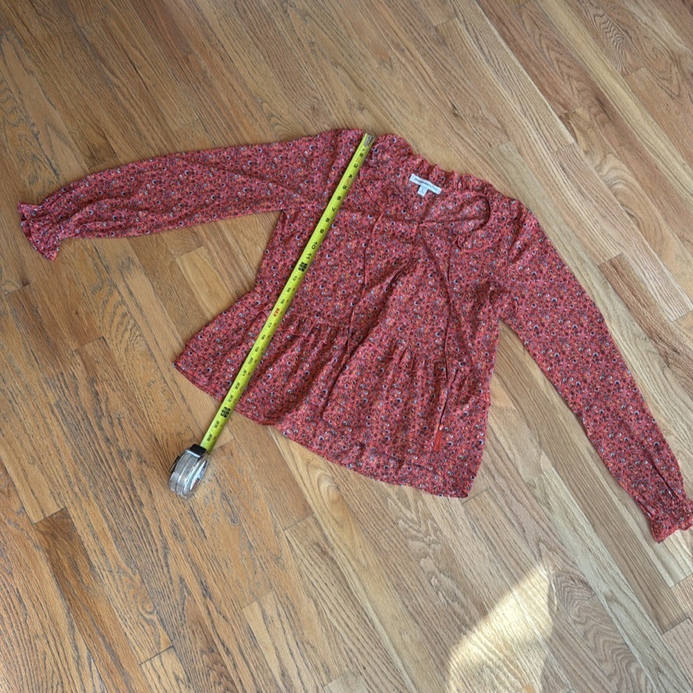 Abercrombie & Fitch Orange Floral Patterned Blouse with Ruffle Long Sleeve Large - Picture 9 of 13